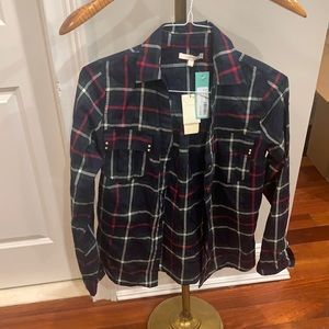 Plaid button up with stud detailing on pockets